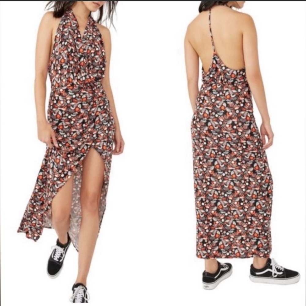 NWT Free People D’aria halter slit dress, soft jersey fabric size S